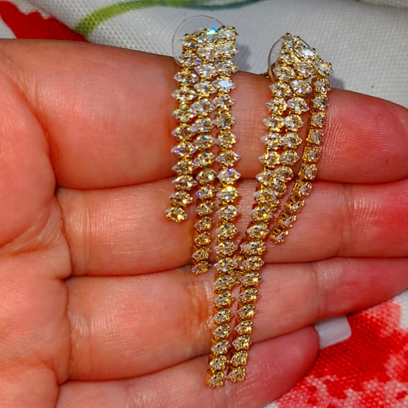 Zircon Golden toned Tassel Earrings - Picture 2 of 8
